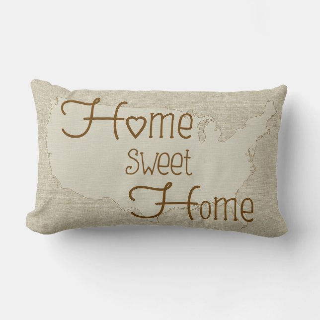 Coussin Rectangle USA - Home Sweet Home burlap look nom personnalisé (Recto)