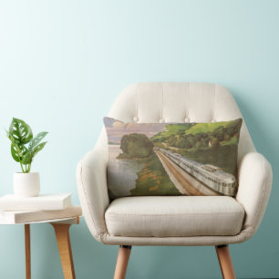 Coussin Rectangle Vacances en train vintage, locomotive à la campagn