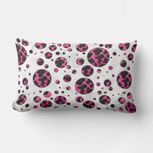 Coussin Rectangle Vache à pois Imprimé rose vif et noir