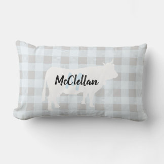 Coussin Rectangle Vache de contrôle de buffle bleu rustique | Monogr