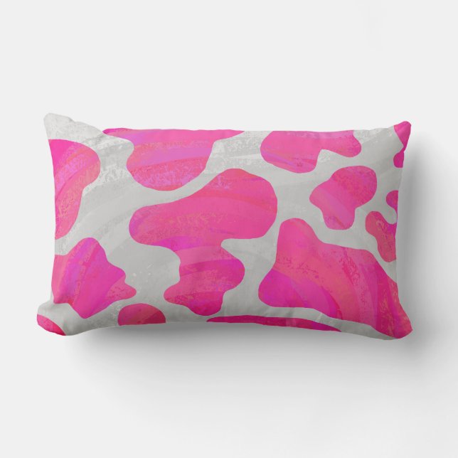 Coussin Rectangle Vache Imprimé Rose Chaud et Blanc (Recto)