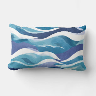 Coussin Rectangle Vagues d'océan bleu Aquarelle moderne et simplis