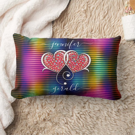 Coussin Rectangle Valentine Élégant Coeurs Interverrouillés Design (Couverture)