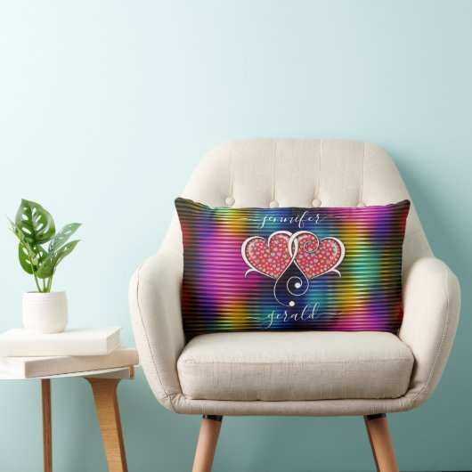 Coussin Rectangle Valentine Élégant Coeurs Interverrouillés Design (Chaise)