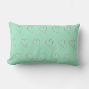 Coussin Rectangle Valentines Heart Doodle clair Seafoam vert rose