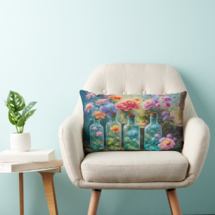 Coussin Rectangle Vases fleuris remplis de fleurs étonnantes et vibr