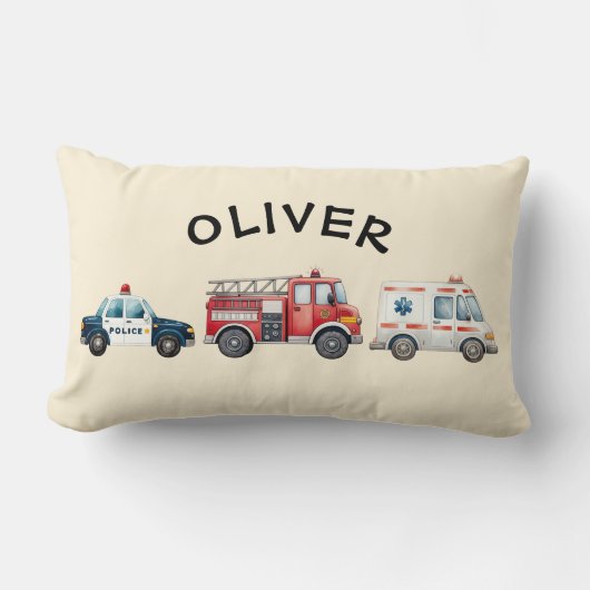 Coussin Rectangle Véhicules d'urgence à l'aquarelle mignons (Recto)