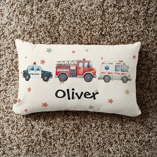 Coussin Rectangle Véhicules d'urgence à l'aquarelle mignons