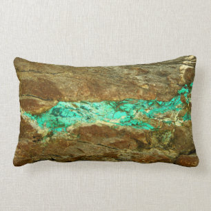 Coussin Rectangle Veine naturelle de turquoise dans la pierre brune