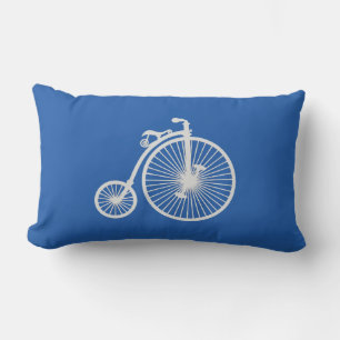Coussin Rectangle Vélo blanc vintage sur bleu