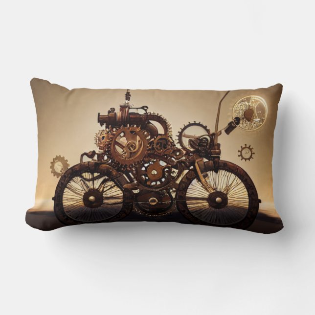 Coussin Rectangle Vélo Steampunk avec engrenages (Recto)