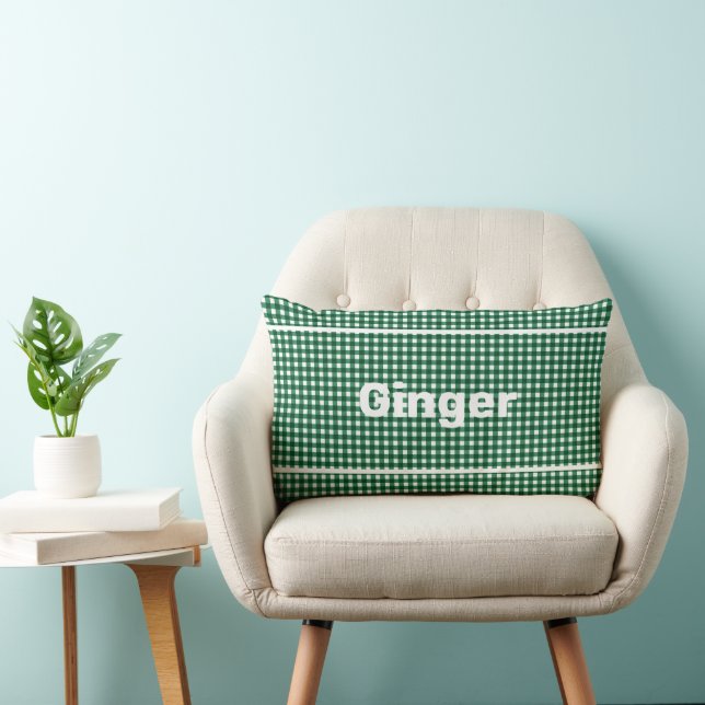 Coussin Rectangle Vert et blanc En vichy Motif Moderne Monogramme (Chaise)