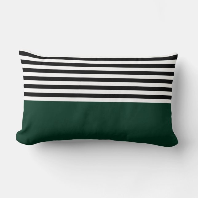 Coussin Rectangle Vert foncé avec bandes noires et blanches (Recto)