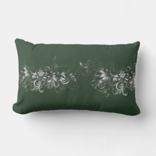 Coussin Rectangle Vert forêt et argent élégant