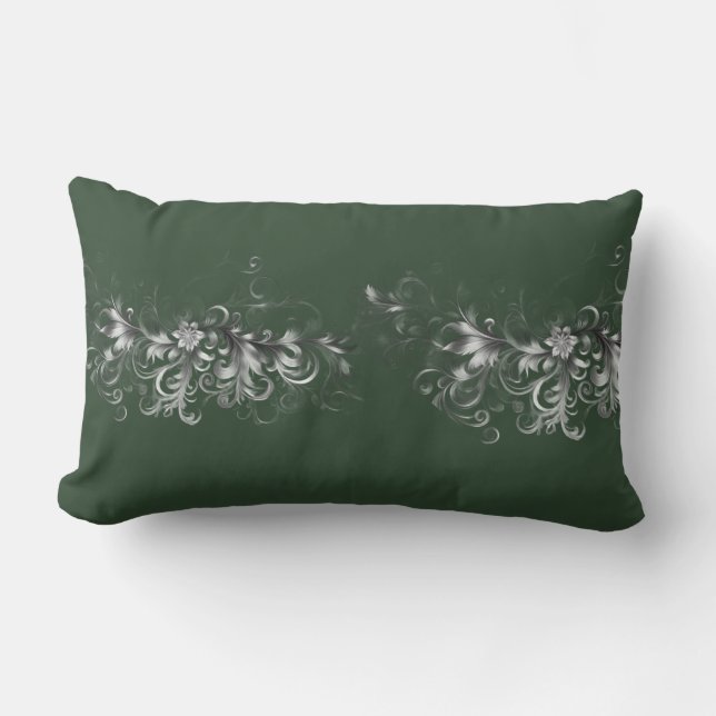 Coussin Rectangle Vert forêt et argent élégant (Recto)