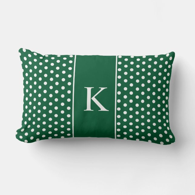 Coussin Rectangle Vert forêt mignon du monogramme | de pois (Recto)