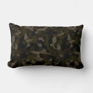 Coussin Rectangle Vert, noir, taupe et camouflage marron abstrait