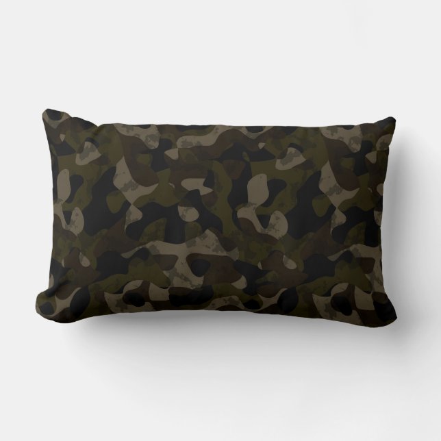 Coussin Rectangle Vert, noir, taupe et camouflage marron abstrait (Recto)
