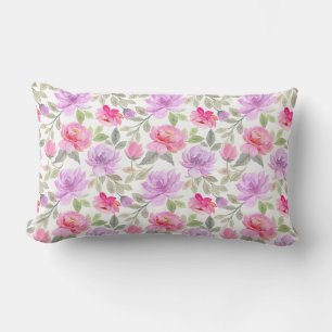 Coussin Rectangle Vibe Printanier Frais : Dessin Floral Rose et Viol