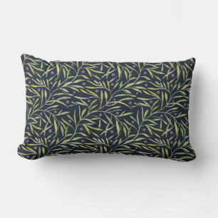 Coussin Rectangle Vignes feuillues vertes sereines avec fleurs roses