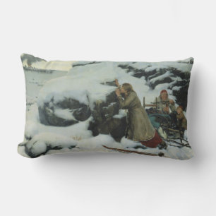 Coussin Rectangle Village brûlé en hiver (par Albert Edelfeue)
