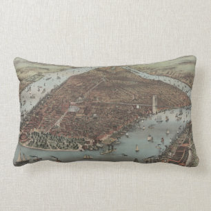 Coussin Rectangle Ville de New-York 1883 (lithographie de couleur)