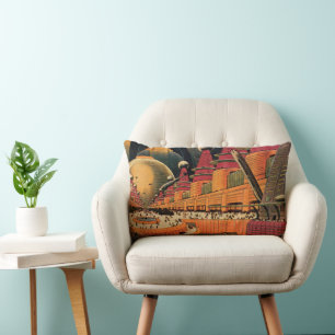 Coussin Rectangle Ville futuriste de science-fiction vintage avec vo