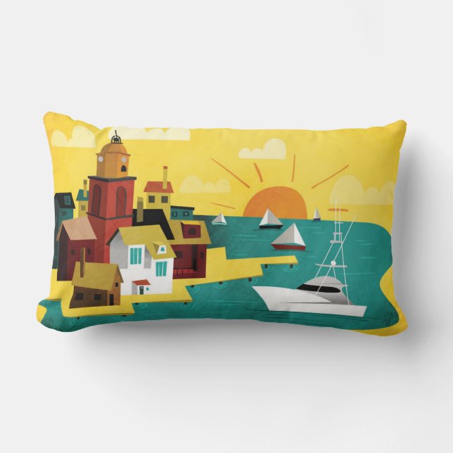 Coussin Rectangle Ville portuaire abstraite (Recto)