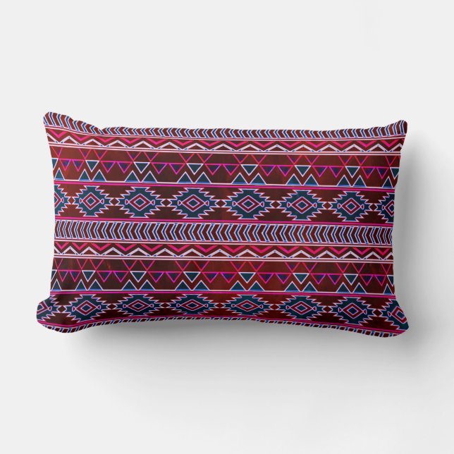 Coussin Rectangle Vin Motif tribal Aztec rouge (Recto)