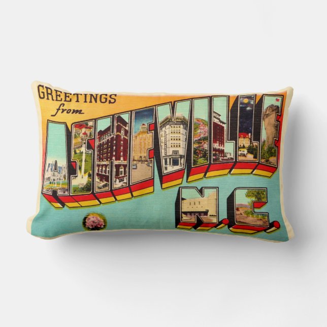 Coussin Rectangle Vintage Asheville NC Postcard Throw Pillow (Recto)