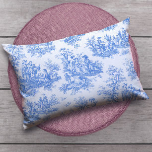 Coussin Rectangle Vintage bleu turquoise toile jouy