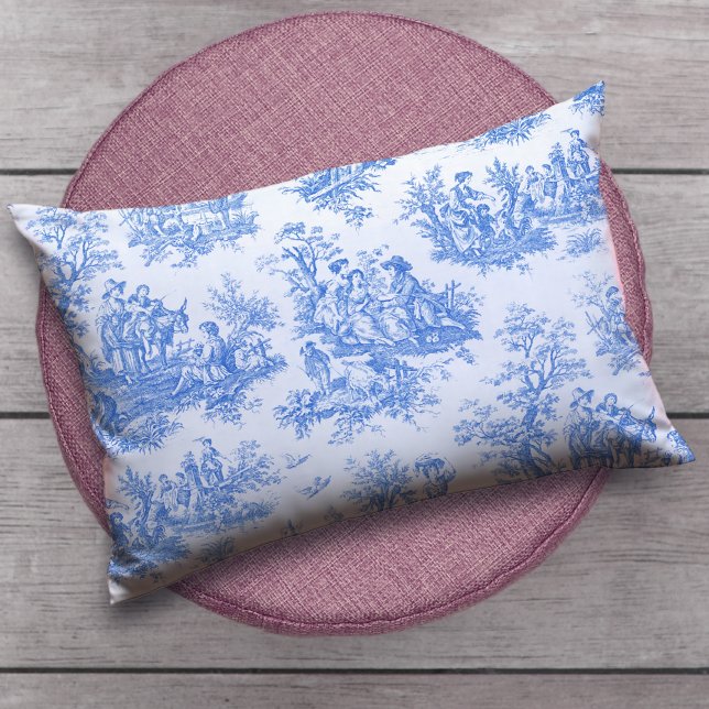 Coussin Rectangle Vintage bleu turquoise toile jouy (Créateur téléchargé)