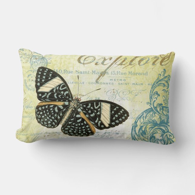 Coussin Rectangle Vintage Explorer Butterly....coussin (Recto)