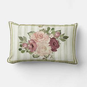 Coussin Rectangle Vintage Grandes d'olivier/crème avec Roses de chou