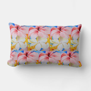 Coussin Rectangle Vintage Hibiscus Plumeria rose jaune