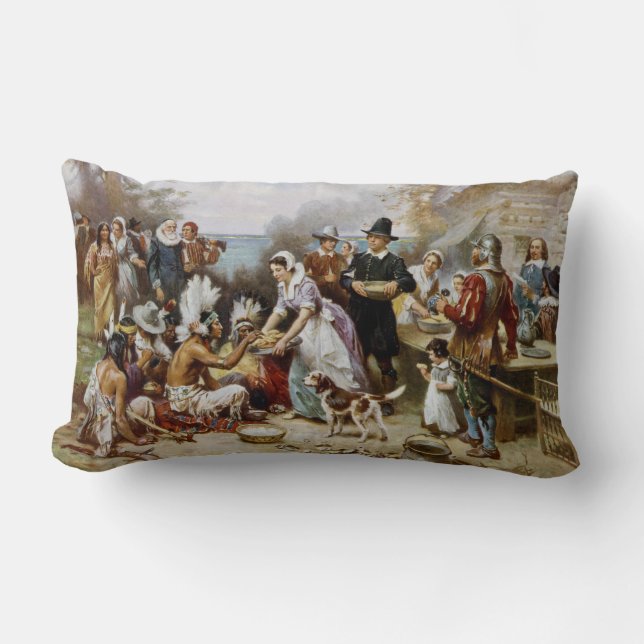 Coussin Rectangle Vintage Le Premier Thanksgiving 1621 Jean Ferris (Recto)