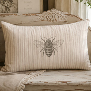 Coussin Rectangle Vintage Maison de Campagne Abeille Neutre Rustique