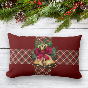Coussin Rectangle Vintage Noël Bell Rouge en ruban