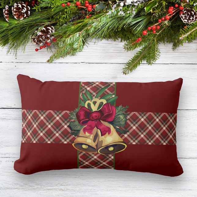 Coussin Rectangle Vintage Noël Bell Rouge en ruban (Créateur téléchargé)