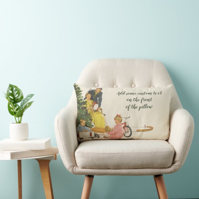 Coussin Rectangle Vintage Noël matin, présentation d'ouverture famil (Chaise)