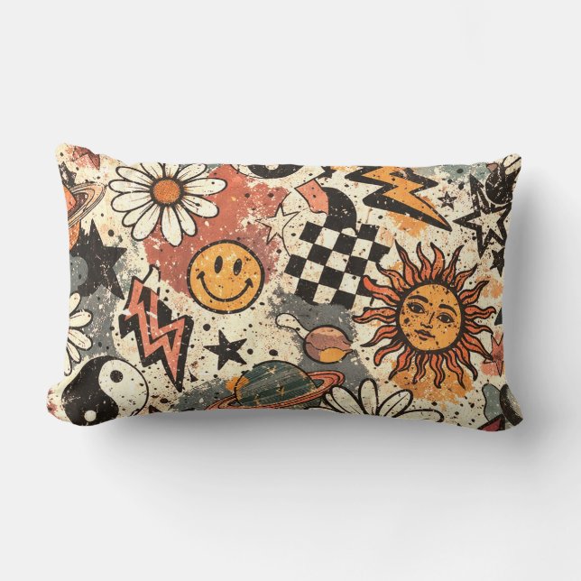 Coussin Rectangle Vintage Retro Celestial Grunge Pattern (Recto)