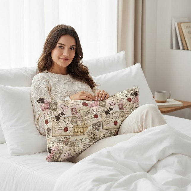 Coussin Rectangle Vintage Romantic Love Letters & Wax Seals (Créateur téléchargé)