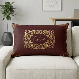 Coussin Rectangle Vintage victorien cuir bordeaux héritage 