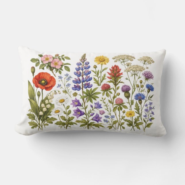 Coussin Rectangle Vintage Wildflowers and Garden Flowers  (Recto)