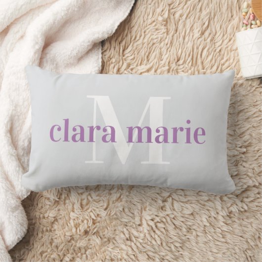 Coussin Rectangle Violet et gris | Nourriture Nom et Monogramme (Couverture)