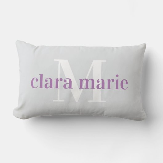 Coussin Rectangle Violet et gris | Nourriture Nom et Monogramme (Recto)