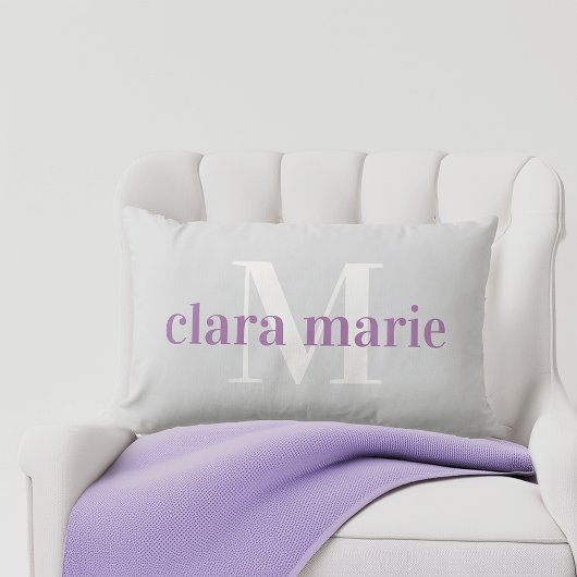 Coussin Rectangle Violet et gris | Nourriture Nom et Monogramme