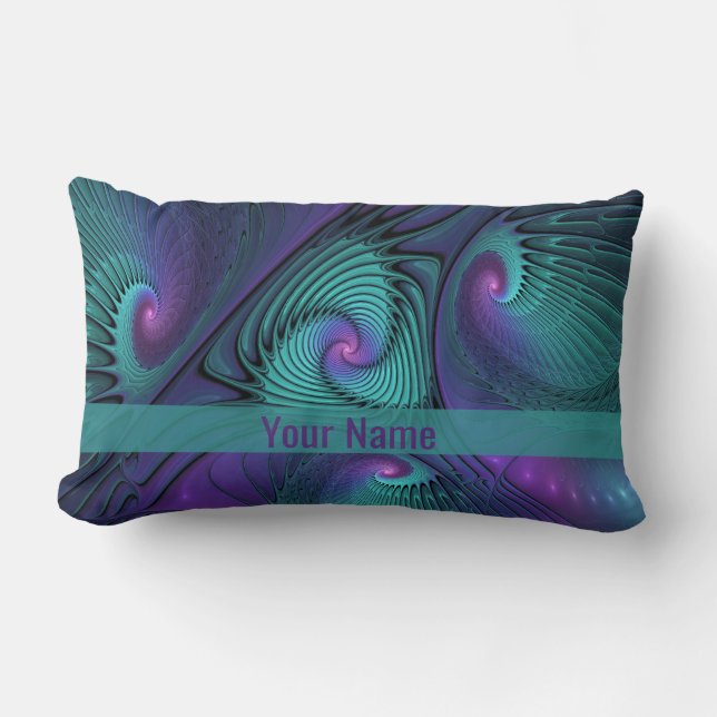 Coussin Rectangle Violet rencontre l'art abstrait moderne Turquoise  (Recto)
