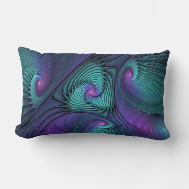 Coussin Rectangle Violet rencontre Turquoise moderne art fractal abs (Recto)