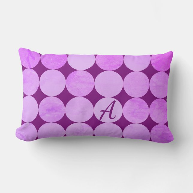 Coussin Rectangle Violet, Violet Magenta et Cercles roses Monogramme (Recto)